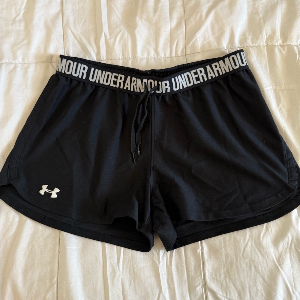 Under Armour Women's Black Athletic Shorts with White Logo